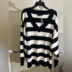 Lane Bryant Black and White Striped V-Neck Sweater